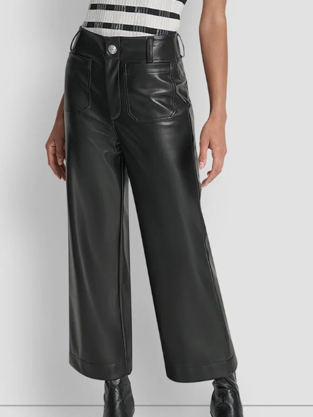 DKNY - Faux Leather HIGH-RISE CROPPED WIDE LEG PANT *NWT*